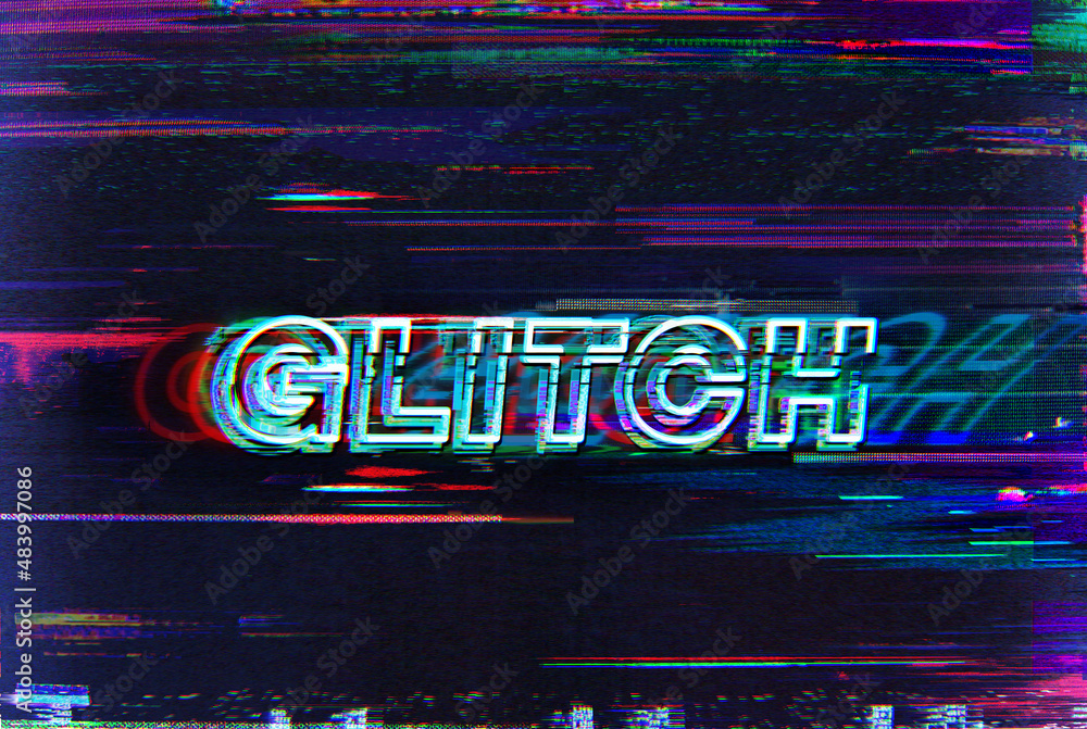 Glitch. Glitch art corrupted graphics typography illustration in retro style of vintage CRT TV screens and VHS tapes. Glitch. Glitch art corrupted graphics typography illustration in retro style of vintage CRT TV screens and VHS tapes.