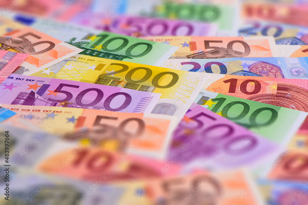 finance and economy with many Euro banknotes