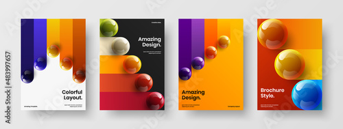 Premium placard vector design concept set. Geometric realistic balls cover template bundle.