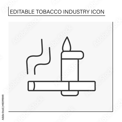  Smoking line icon. Cigarette lighter for inflamed cigars. Tobacco industry concept. Isolated vector illustration. Editable stroke