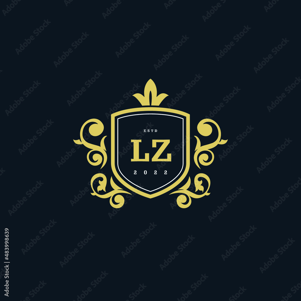 Letter Initial LZ with Royal Template. luxury gold vector logo design ...