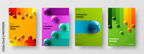 Clean realistic balls company identity layout set. Minimalistic postcard A4 design vector concept composition.