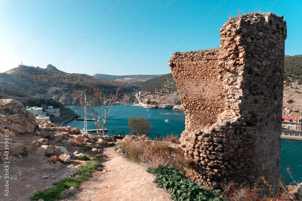 Ruins of an ancient tower of Genoese fortress Chembalo