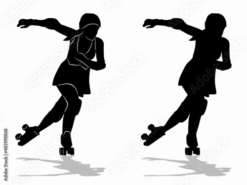 silhouette woman on roller skates, vector drawing