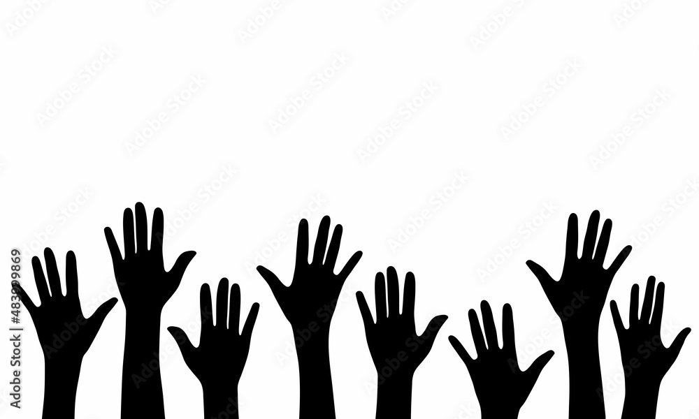 Raised up hands silhouette isolated on white background. Vector illustration