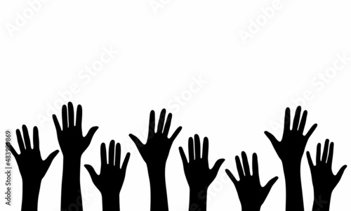 Raised up hands silhouette isolated on white background. Vector illustration