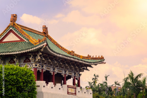 Sunset in the beautiful monument of east gate Taipei at day with clouds. Taiwan