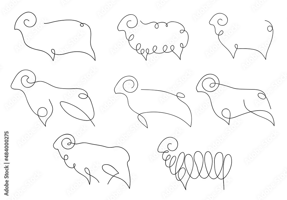 One line sheep design silhouette. Logo design. Hand drawn minimalism style vector illustration. One line sheep design silhouette. Logo design. Hand drawn minimalism style vector illustration.