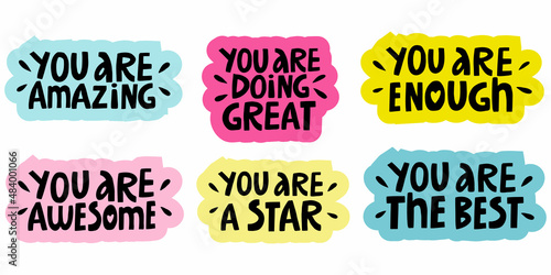vector set of handwritten motivating inscriptions in the form of stickers photo