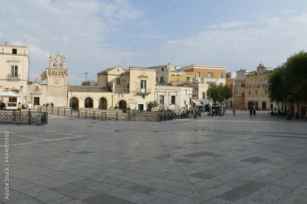 Vittorio Veneto square in Matera with the Guerricchio viewpoint under the three arches, next to the Mater Domini church and in front of the Palombaro Lungo