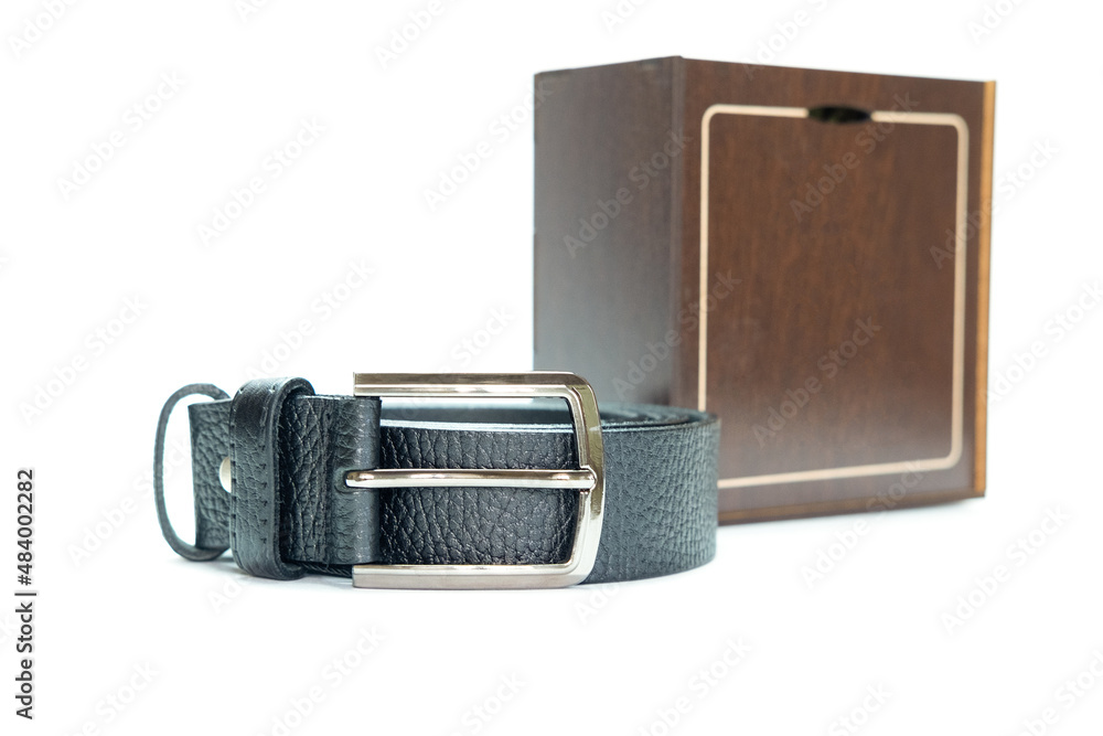 Mens black genuine leather belt Isolated over white background with clipping path included Mens black genuine leather belt Isolated over white background with clipping path included