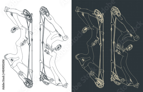 Compound hunting bow isometric blueprints
