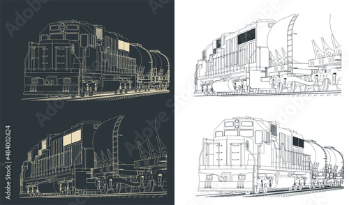 Locomotive with tank wagons sketches