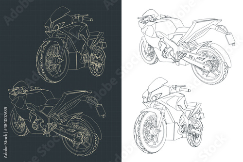 Sports motorcycle drawings