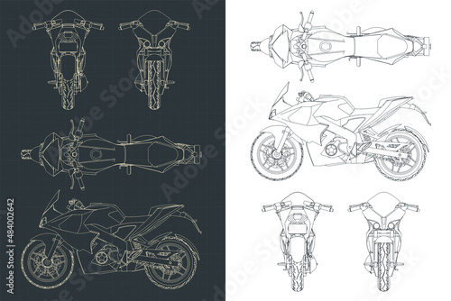 Sports motorcycle blueprints