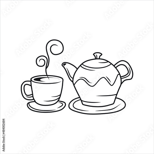 Vector illustration of teapot and cup
