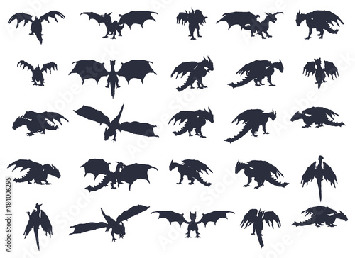 25 poses of dragon silhouette vector edition 1