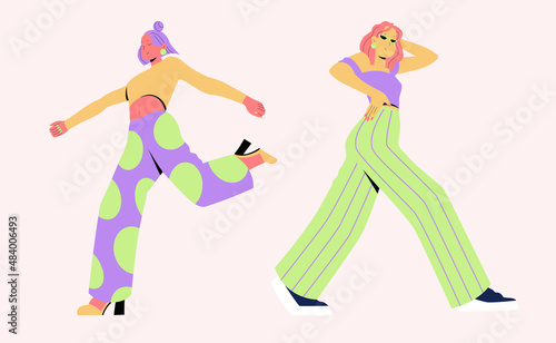 Happy free woman floating and jumping in air. Concept of freedom, happiness and aspirations. Fashion woman happy moving forward. Colored flat vector illustration isolated on white background