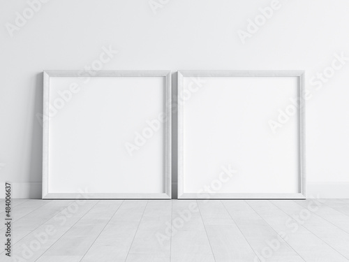 Fototapeta Naklejka Na Ścianę i Meble -  two white square frames mockup, poster mockup, print mockup, 3d render