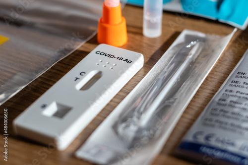 Close-up of Covid-19 rapid test for home use.  