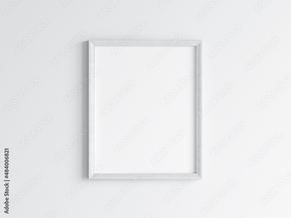 White frame on the wall, poster mockup, 3d render White frame on the wall, poster mockup, 3d render