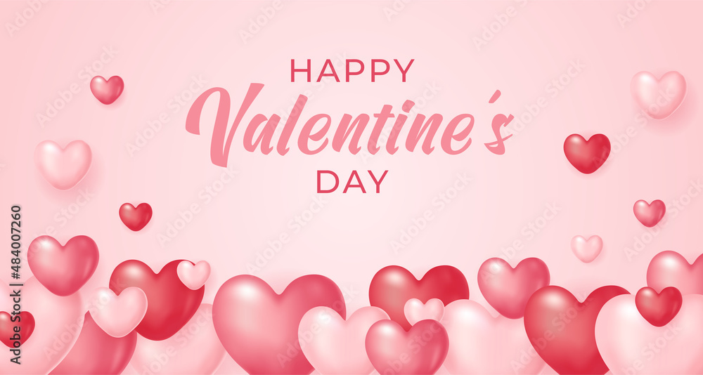 Valentine's day background with 3d realistic hearts
