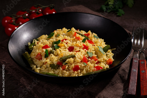 vegetarian dish. rice with vegetables