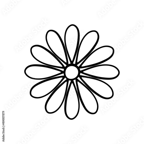 Flower icon. Black contour linear silhouette. Top view in front. Vector simple flat graphic hand drawn illustration. Isolated object on a white background. Isolate.