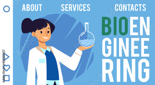 Bioengineering researches and tests website, flat vector illustration.