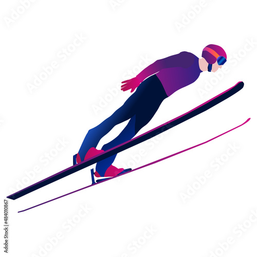 abstract man ski jumping on a blue background. Ski Jumping, Nordic Combined.