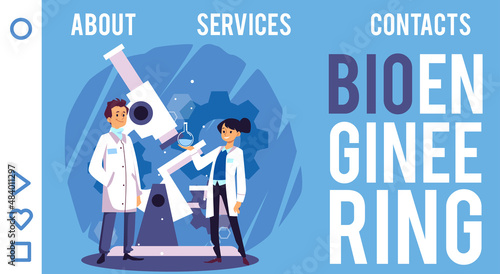 Bioengineering and Biotechnology website banner layout flat vector illustration.