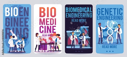 Bioengineering and biomedicine banners set flat vector illustration.