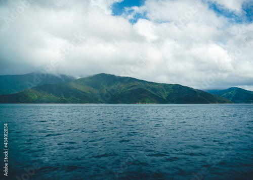 view of the Marlborough Sounds coastline from the water (ID: 484012834)