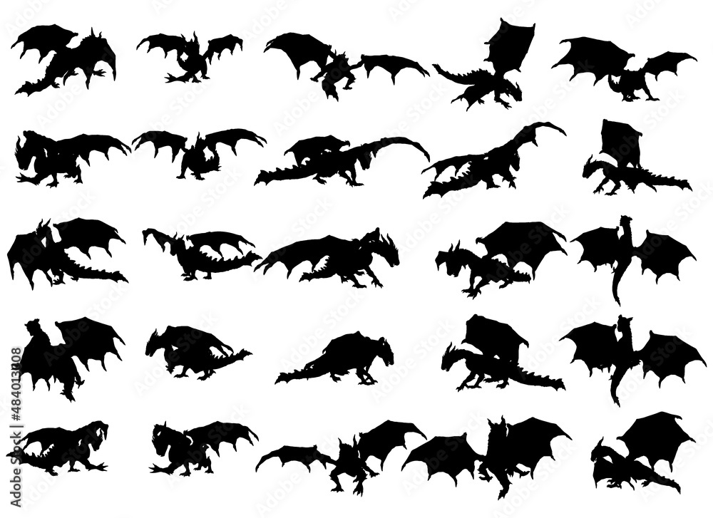 25 poses of dragon silhouette vector edition 2 Stock Vector | Adobe Stock