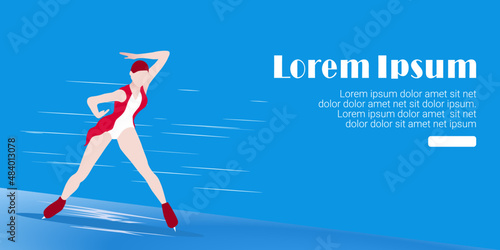 UI design of abstract woman skating on ice on abstract blue background. Female Figure Skaters