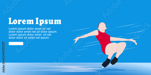 UI design of abstract woman skating on ice on abstract blue background. Female Figure Skaters