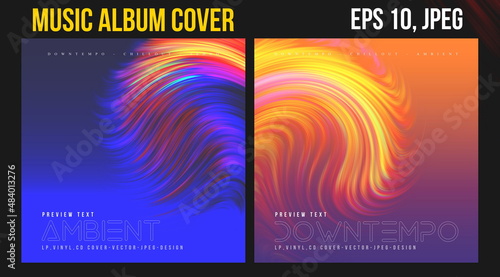 Music Album Cover. Abstract Vector Design of CD Cover and Vinyl Record. Picture Vinyl. Matte Album Cover Art Templates. Futuristic  Color Visual Neon Elements . Vintage Retro Background and Texture.	