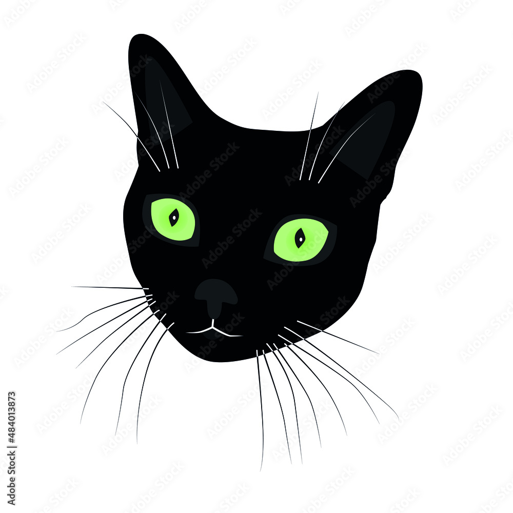 The muzzle of a black cat with green eyes The muzzle of a black cat with green eyes