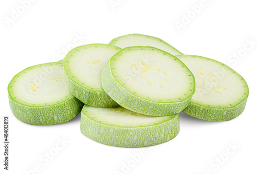 sliced zucchini on a white isolated background