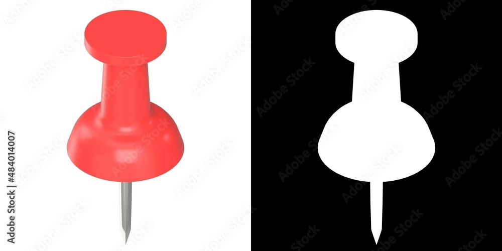 3D rendering illustration of a push pin 3D rendering illustration of a push pin