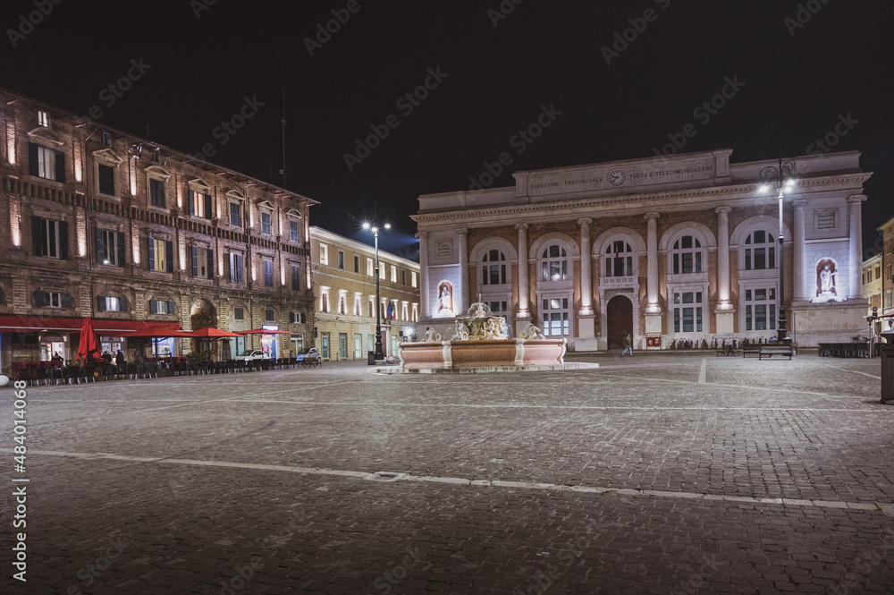 Italy, January 2022: overview of the Piazza del Popolo in Pesaro