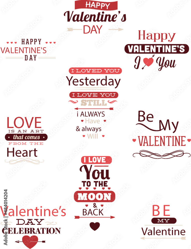 set of vector valentines day typography stamp with text set of vector valentines day typography stamp with text