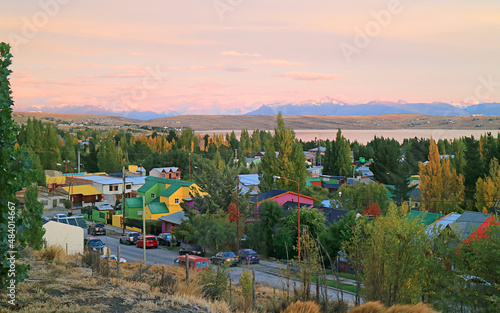 Fantastic Evening View of El calafate Town on Lago Argentino Lakeside in Patagonia, Argentina, South America photo