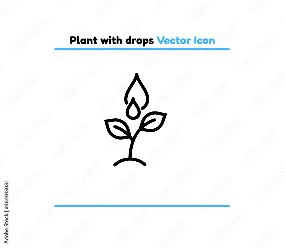 Plant with drops vector outline icon illustration. Plant with drops icon