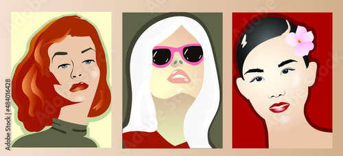 Set of portraits of women. Avatar for social network.