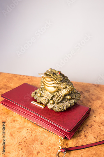 Fototapeta Naklejka Na Ścianę i Meble -  Golden three-legged toad to bring good luck and material well-being into life.