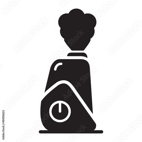 Silhouette humidifier with steam jet icon. Purifier microclimate.Isolated on a blue background. Vector flat illustration.