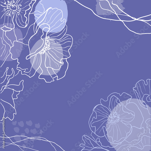 Abstract purple background in a trendy very peri palette. Minimalist leaves and plants banner
