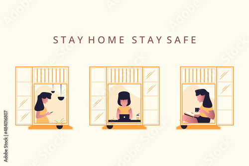stay home stay safe and work from home illustration 
