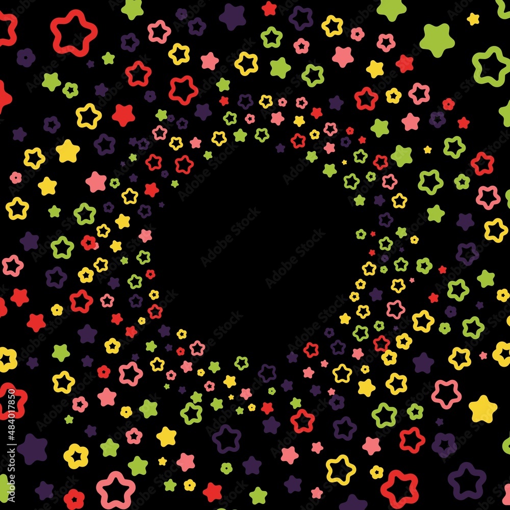 Colorful stars particle tunnel to place your content. Vector illustration.